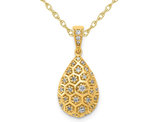 1/5 Carat (ctw) Diamond Drop Honeycomb Pendant Necklace in 14K Yellow Gold with Chain